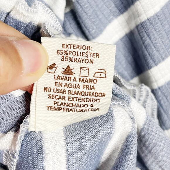 Hem & Thread Small S Blue White Striped Long Sleeve Cinch Hem Long Bell Sleeves - Picture 9 of 9